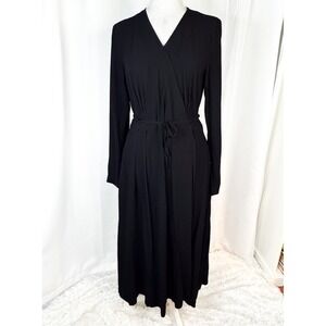 Ines de la Fressange Uniqlo Dress XS Black Wrap Midi Long Sleeve Tie Waist EUC
